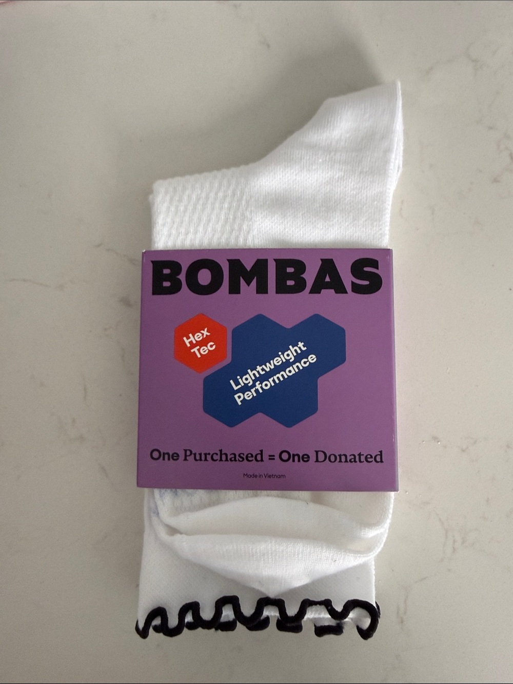 NEW Bombas White Lightweight Performance Socks with Black Trim